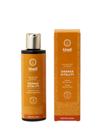 Rückseite der Verpackung des Orange Vitality Shampoos von Khadi