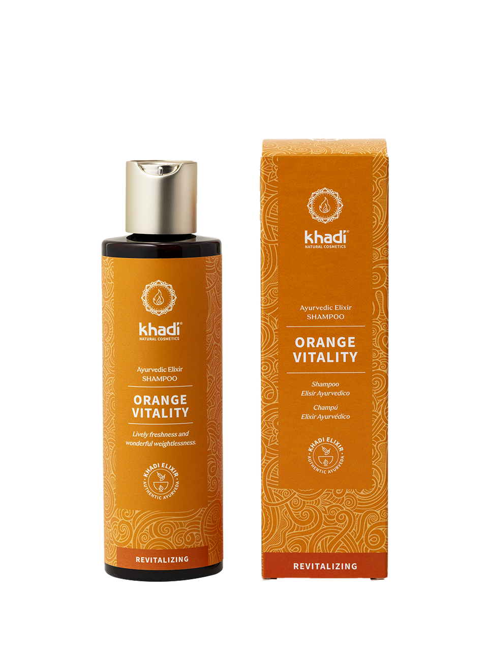 Rückseite der Verpackung des Orange Vitality Shampoos von Khadi