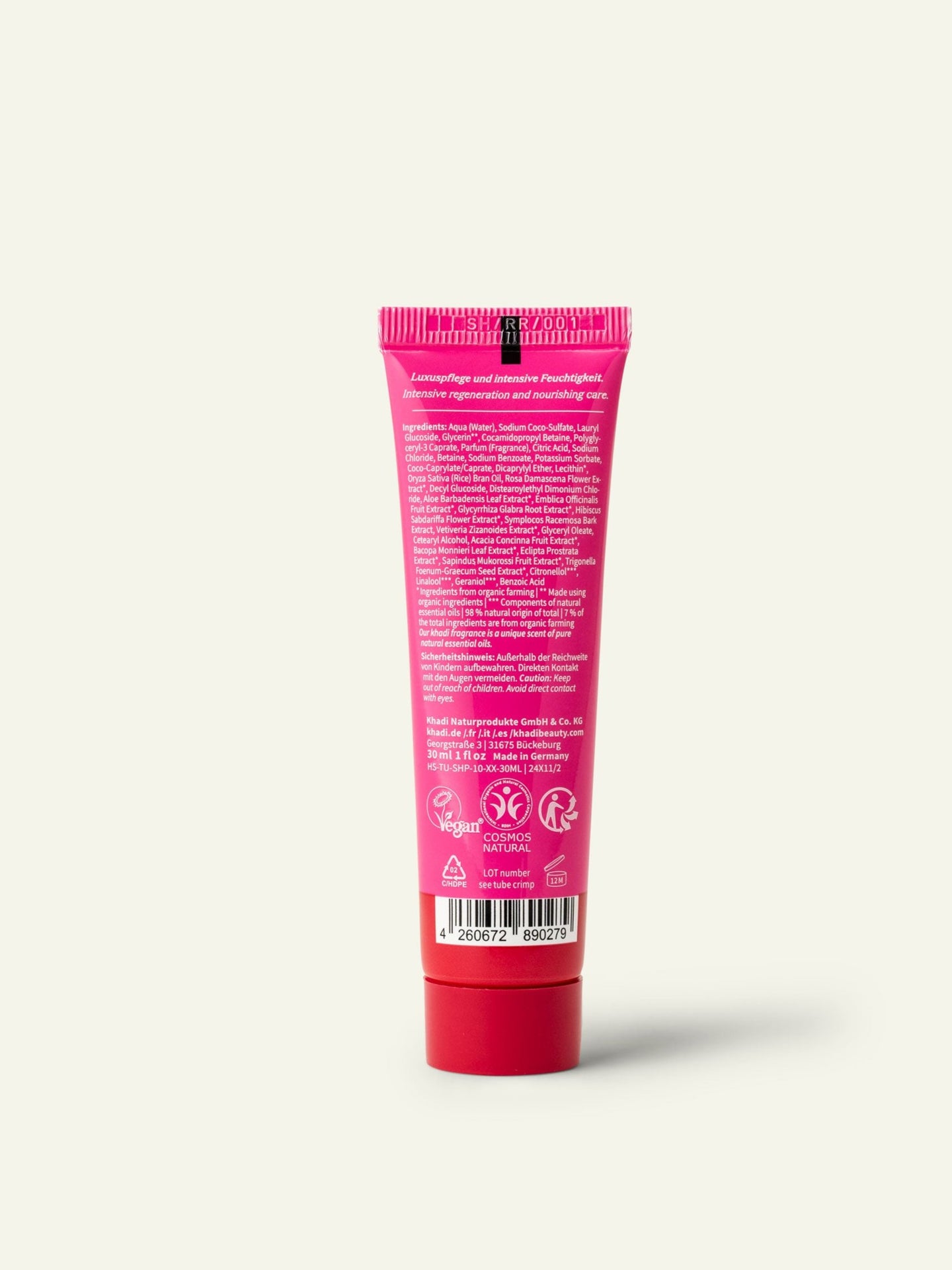 khadi Rose Repair 30ml Shampoo Rückseite Produktbild