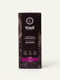 Dunkelbraune Pflanzenhaarfarbe khadi Verpackung von vorne