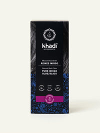 Bild von khadi Pflanzenhaarfarbe reines Indigo, Vorderansicht der Verpackung